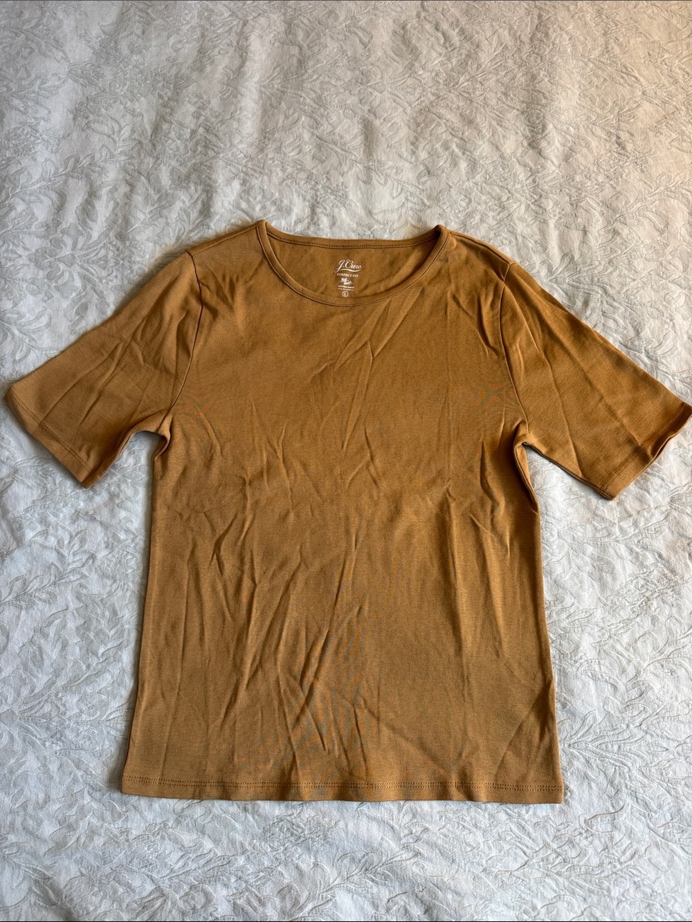J. Crew Short-Sleeve Cotton Crewneck Tee Top in Mustard Brown